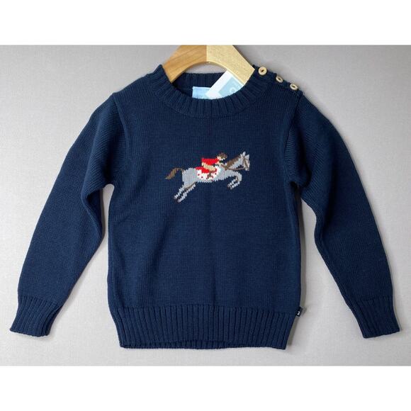 Bella Bliss Navy Blue Equestrian Hunter Pullover Sweater NWT Boy Girl 2 Yrs - Picture 1 of 4